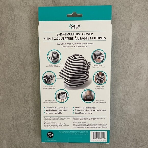 Belle On The Go 6 in 1 Multi Use Cover Striped High Chair Car Seat Nursing Wrap - Picture 8 of 15